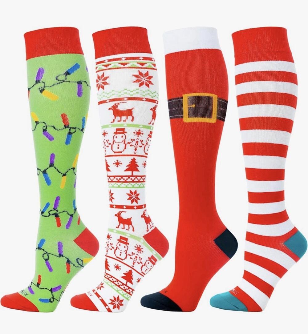 LEVSOX Compression Socks Women and Men, 20-30mmHg, Medium 4 Pairs Christmas